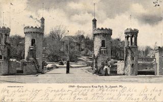 St Joseph Missouri Stone Fortress Entrance To Krug Park Postcard 19