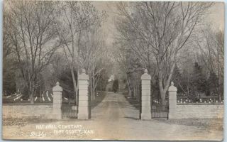 Fort Scott,  Kansas Rppc Real Photo Postcard " National Cemetery " Gates View 1908