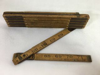 Vintage Wooden 72 " 6ft Folding Measuring Stick Extension Ruler Tape Measure - Usa