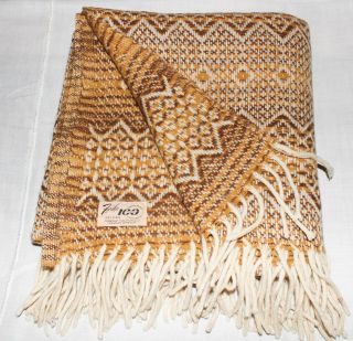 Vtg Faribo Faribault Woven Wool Throw Tan Gold Brown 50” X 57 ½” Euc Usa