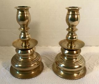 Antique Pair Flemish Brass Candle Holders