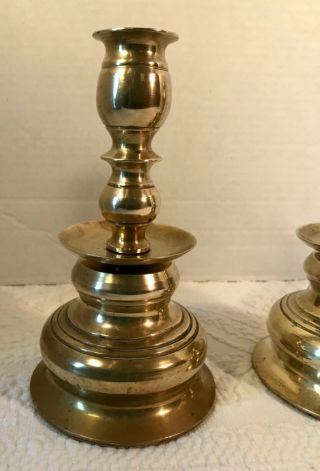 Antique Pair Flemish Brass Candle Holders 2