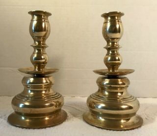 Antique Pair Flemish Brass Candle Holders 4