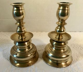 Antique Pair Flemish Brass Candle Holders 8