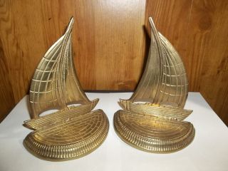 Incredible Vintage Brass Nautical Detailed 7 " Sailboat Bookends Book Ends