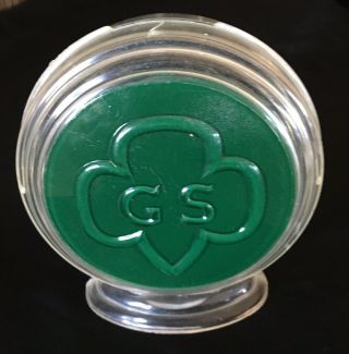 Vintage Girl Scouts Plastic Bank 1930’s Trefoil Green Clear