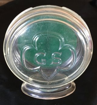 Vintage Girl Scouts Plastic Bank 1930’s Trefoil Green Clear 2
