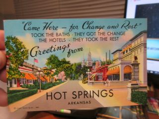 Vintage Old Postcard Arkansas Hot Springs Spa Bath House Row Change & Rest View