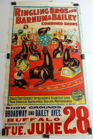 1900’s Ringling Brothers & Barnum & Bailey Trained Seals Circus Poster