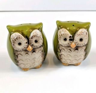 Ceramic Green Owl Salt Pepper Shakers 2 Inches