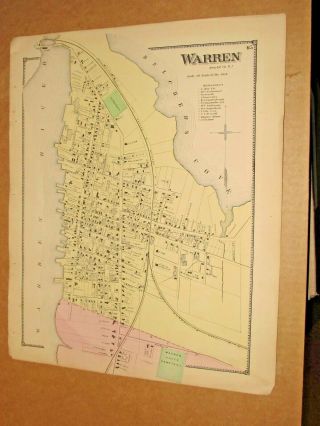 1870 Warren,  Ri. ,  Hand Colored Map,  Not A Reprint.