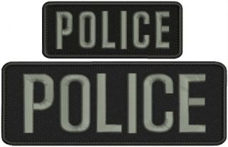 Police Embroidery Patches 3x8 And 2x5 Hook On Grey