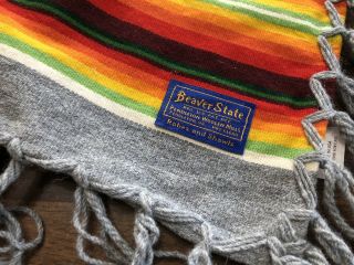 PENDLETON Beaver State GRAY w/ Stripes & Fringe,  Blanket Shawl Wrap (RF835) 4