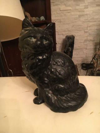 Antique Hubley Type Cast Iron Cat Doorstop Sitting Persian Kitten Figurine