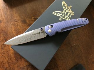 Benchmade Valet 485 - 171 Gold Class Axis Lock Knife Blue - Violet Ti W/ Damascus