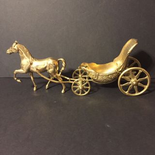 Vintage Solid Brass Horse & Buggy Carriage