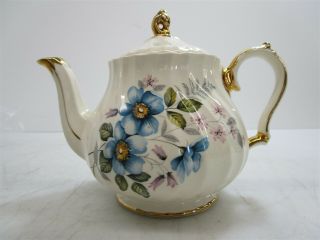 Vintage Sadler England White & Gold Floral Tea Pot W Decorative Flowers 3118