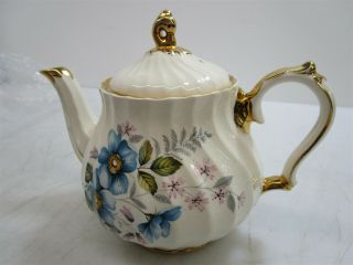 Vintage Sadler England White & Gold Floral Tea Pot w Decorative Flowers 3118 2