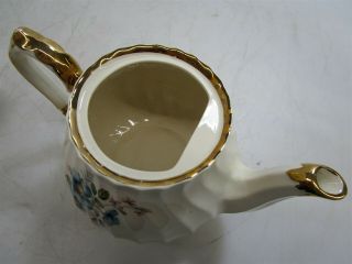 Vintage Sadler England White & Gold Floral Tea Pot w Decorative Flowers 3118 5