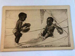 Black Americana 1909 " Who Am Champion Now? " Antique Postcard Boxing Babies