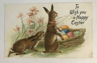Cute Easter Greeting Bunny Rabbits Tuck Embossed C1910 Postcard - C688