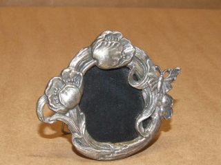 Vtg Art Nouveau Style Mini Pewter Flowing Flower & Butterfly Picture Frame 3.  25 "