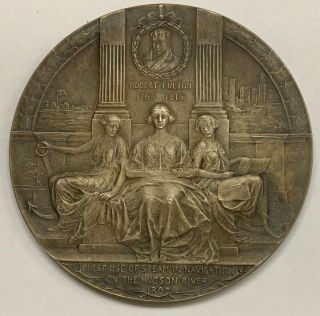 1909 Hudson - Fulton Celebration Large 4 Inches (100mm) Sterling Medal In A Case 2