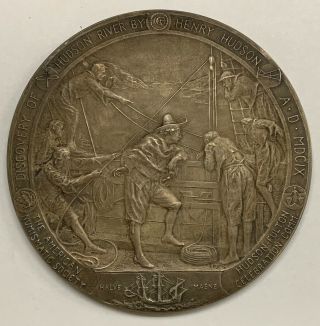 1909 Hudson - Fulton Celebration Large 4 Inches (100mm) Sterling Medal In A Case 3