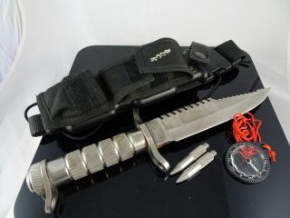 Buck Buckmaster 184 Survival Knife With Sheath,  Grappling Spikes,  And Compass