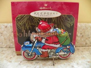 Hallmark 1999 Merry Motorcycle Tin Santa Claus Christmas Ornament