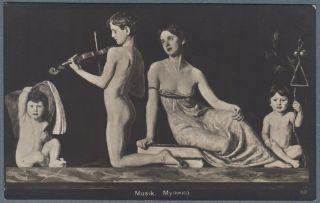 Old Postcard Nude Boy Playing Music Violin - The Music