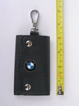 Leather Purse Holder Bmw Badge Logo Emblem Chrome Metal Key Chain Keyring