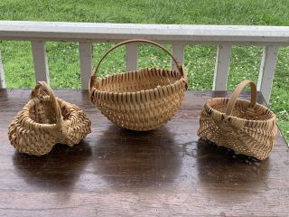 3 Small Vintage Woven Oak Splint Baskets