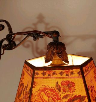 ORNATE ANTIQUE VICTORIAN CAST FLOOR LAMP WITH BRIDGE & BASE AND ALABASTER 7