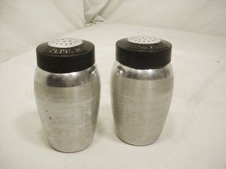 Vtg Kromex Spun Aluminum Salt And Pepper Shakers Black Top Quick Ship