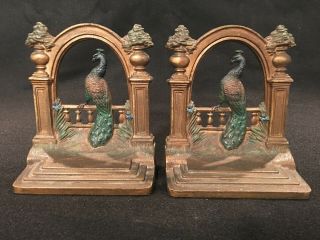 Bradley And Hubbard Cast Iron Peacock Bookends Paint