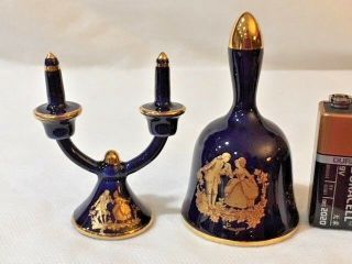 Limoges Miniature Cobalt Blue/gold Candelabra And Bell 5419