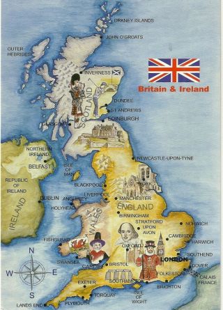 Map Postcard,  Chrome,  Unposted,  British Isle,  Uk