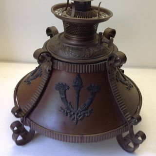 Antique Ornate B&h Parlor Oil Lamp Bradley & Hubbard Brass Banquet Oil Lamp