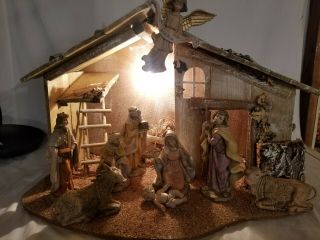 1983 Fontanini Nativity Manger Scene Stable Set Creche - Depose Italy - Lights Up