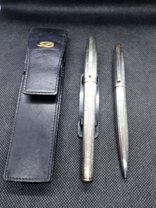 S.  T.  Dupont Fidelio Set Fountain Pen & Pencil In Leather Casenib Gold 14k Broad