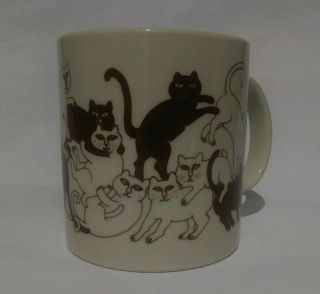 Vintage Taylor & Ng Cats Orgy Ceramic Mug Brown Naughty Animates Japan 1979