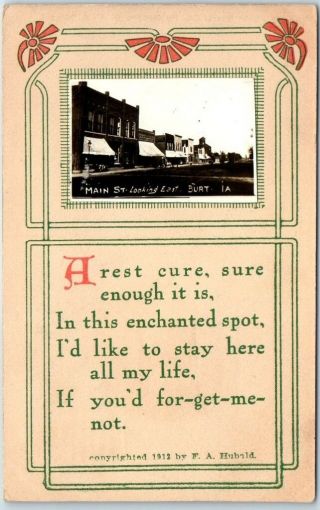 Burt,  Iowa Postcard Main Street Scene Photo Add - On F.  A.  Hubold 1913 Cancel