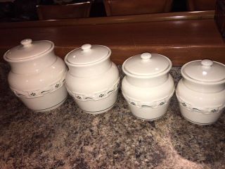 Longaberger Pottery Woven Traditions Canister Retired - Set Of 4 - Heritage Green