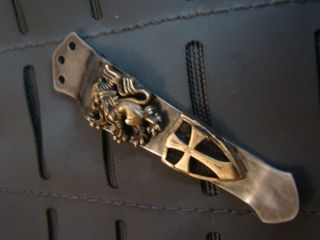 Steel Flame Lion/crusader Cross Pocket Clip For Knives