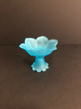Vintage Flower Shaped Dish Blue Frosted Glass