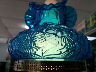 Fenton Art Glass Colonial Blue Ruffled Lamp Shade Poppy Pattern hurricane 6.  75 