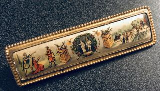 Vintage Knights Of Pythias Brooch Pin Scenic Rectangular - Rare