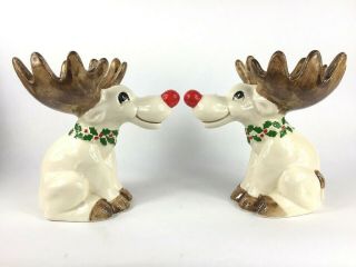 1976 Fitz And Floyd Reindeer Candle Holder Vintage Christmas Hand Painted Japan