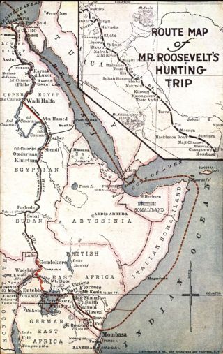 Africa Map Roosevelt Hunting Party Route Uganda Railway C1910 Postcard